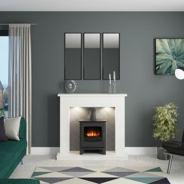 Flare Allensford 48" White & Grey Herringbone Micro Marble Inglenook