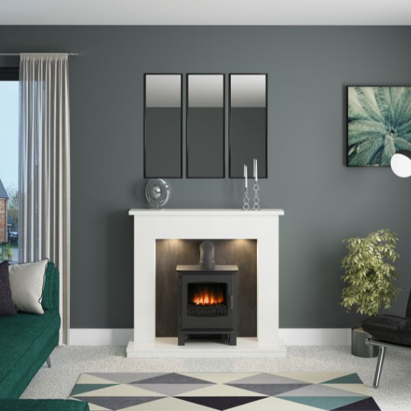 Flare Allensford 48" White & Grey Slate Effect Micro Marble Inglenook