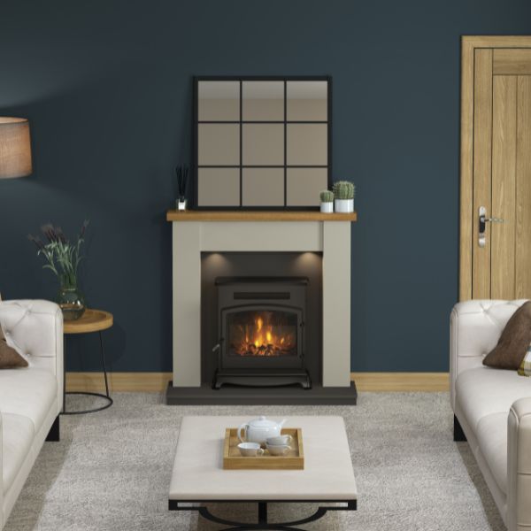 Flare Barrowden 42" Country Oak, Stone & Anthracite Timber Inglenook