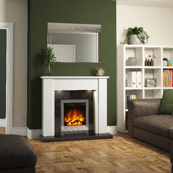 Flare Elda 48" White & Black Micro Marble Surround