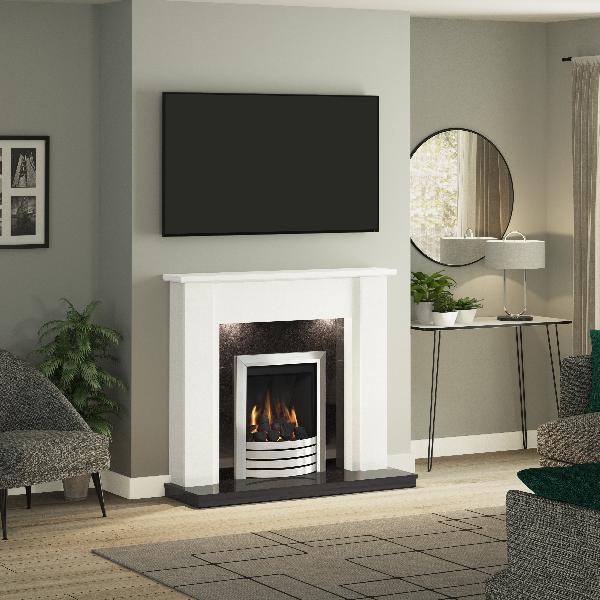 Flare Elda 48" White & Black Micro Marble Surround