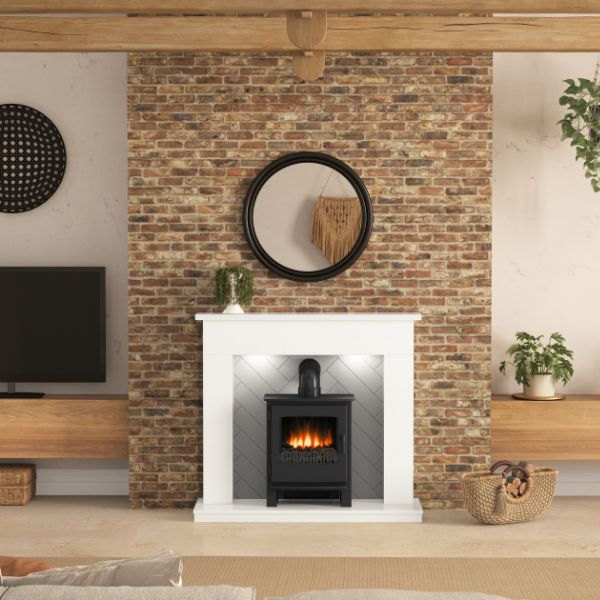 Flare Allensford 48" White & Grey Herringbone Micro Marble Inglenook