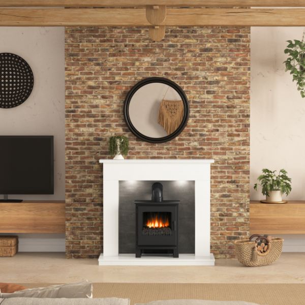 Flare Allensford 48" White & Grey Slate Effect Micro Marble Inglenook