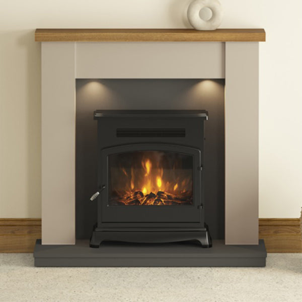 Flare Barrowden 42" Country Oak, Stone & Anthracite Timber Inglenook