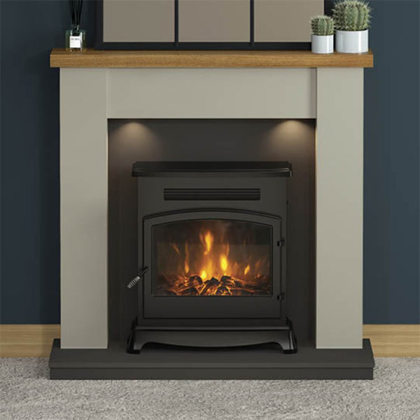 Flare Barrowden 42" Country Oak, Stone & Anthracite Timber Inglenook