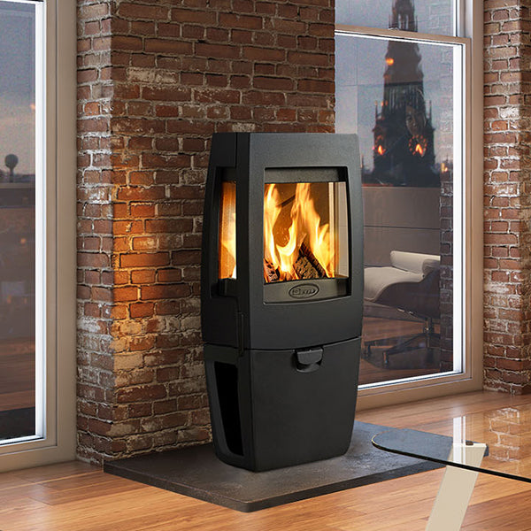 Dovre Sense 203 Wood Burning Stove Matt Black with Glass Sides and Log Box