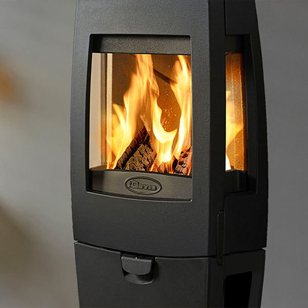 Dovre Sense 203 Wood Burning Stove Matt Black with Glass Sides and Log Box