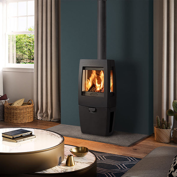 Dovre Sense 203 Wood Burning Stove Matt Black with Glass Sides and Log Box