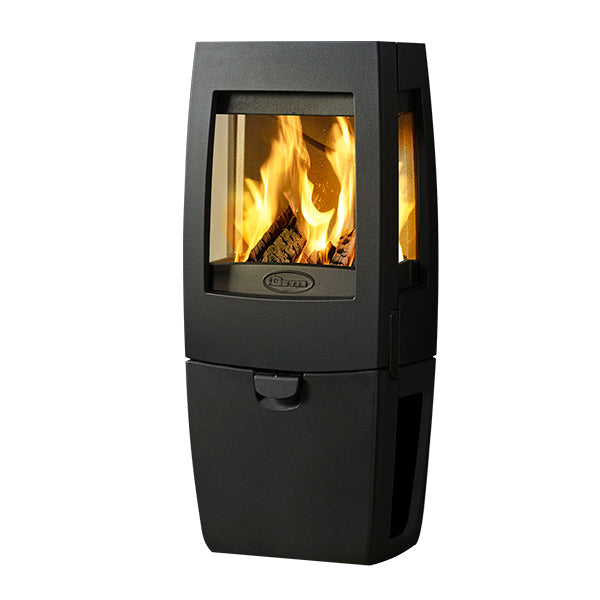 Dovre Sense 203 Wood Burning Stove Matt Black with Glass Sides and Log Box