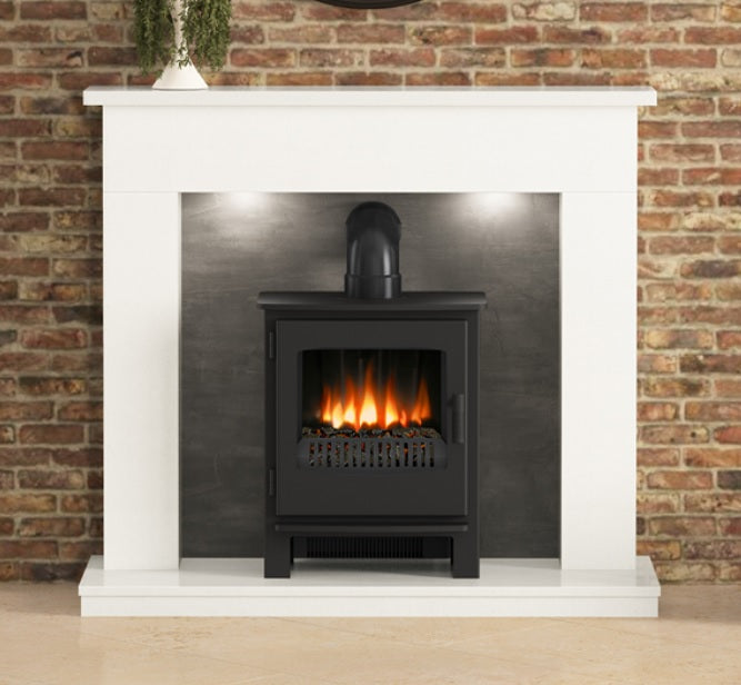 Flare Allensford 48" White & Grey Slate Effect Micro Marble Inglenook