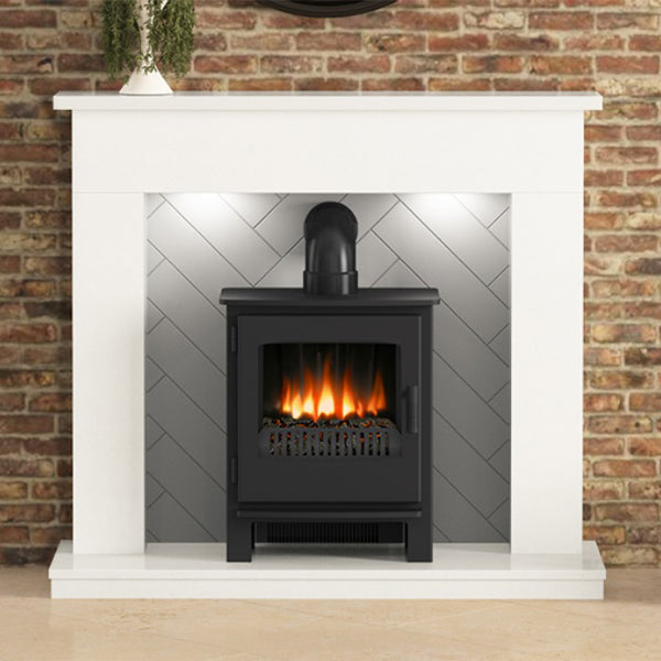 Flare Allensford 48" White & Grey Herringbone Micro Marble Inglenook